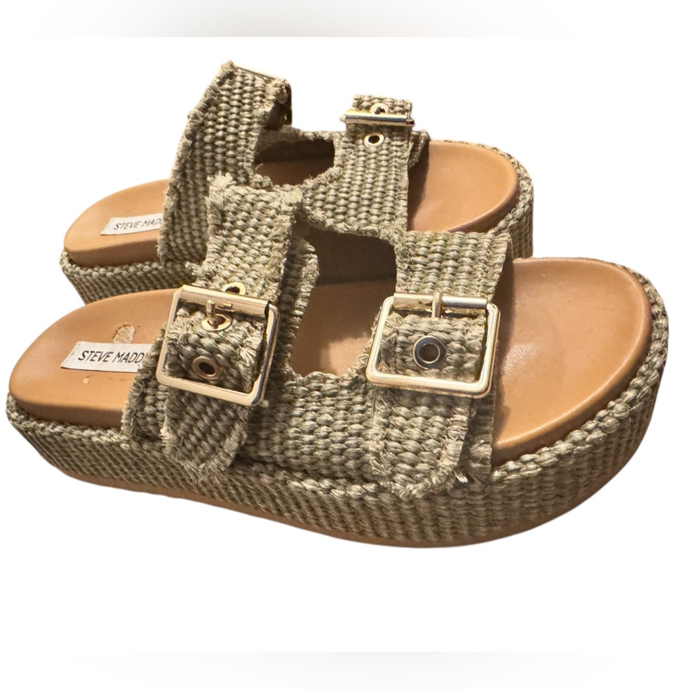 Steve Madden Karrigan Light Olive Raffia Sandals Size 9 - Picture 4 of 14